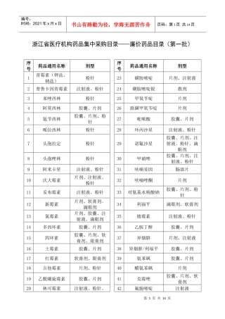 浙江省医疗机构药品集中采购目录——廉价药品目录（第一批）