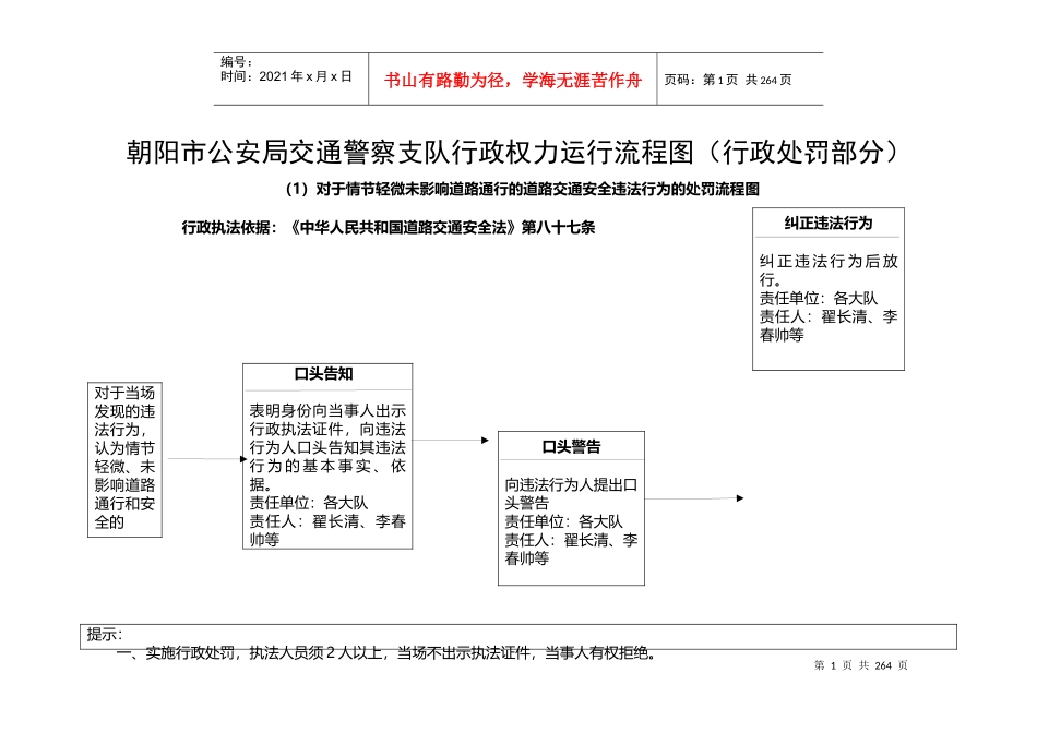 朝阳市公安局交通警察支队行政权力运行流程图(行政处罚_第1页