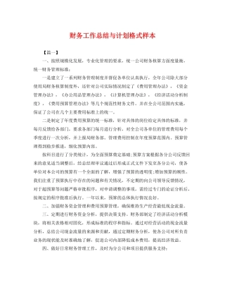财务工作总结与计划格式样本 