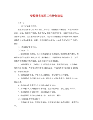 学校财务每月工作计划表格 