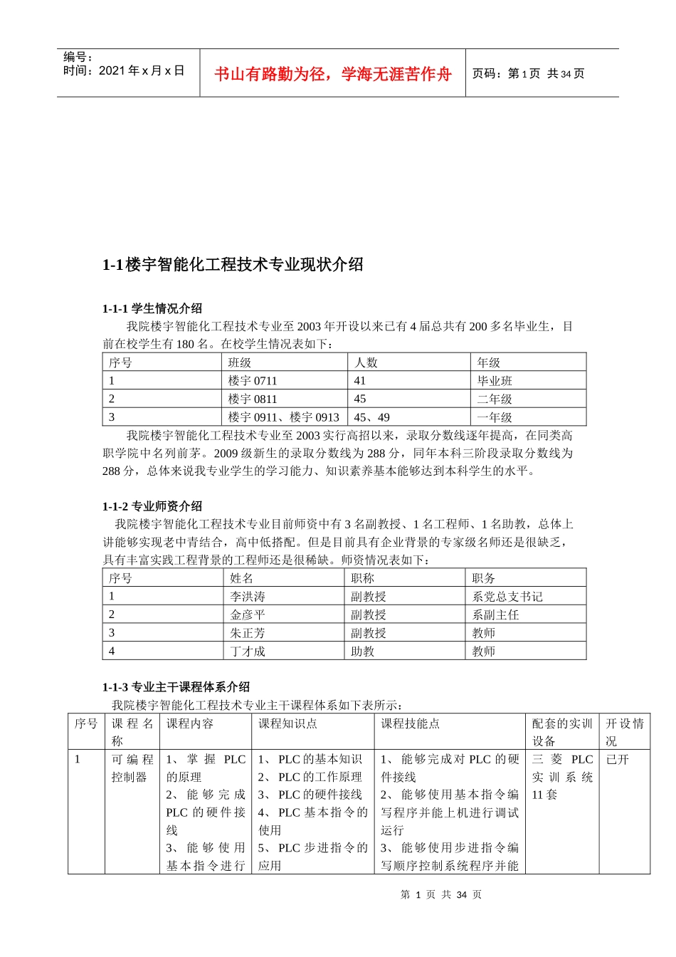 楼宇智能化工程技术专业现状与培训大纲_第1页