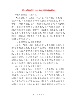 国土所副所长2024年度述职述廉报告