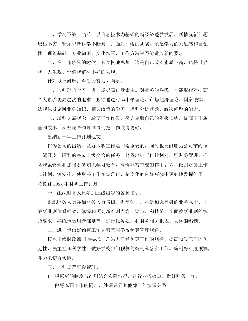 出纳新一年工作计划范文 _第2页