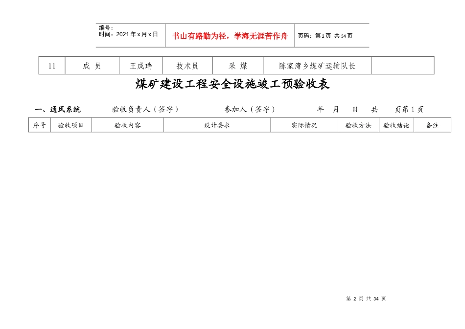 煤矿建设工程安全设施竣工预验收表_第2页