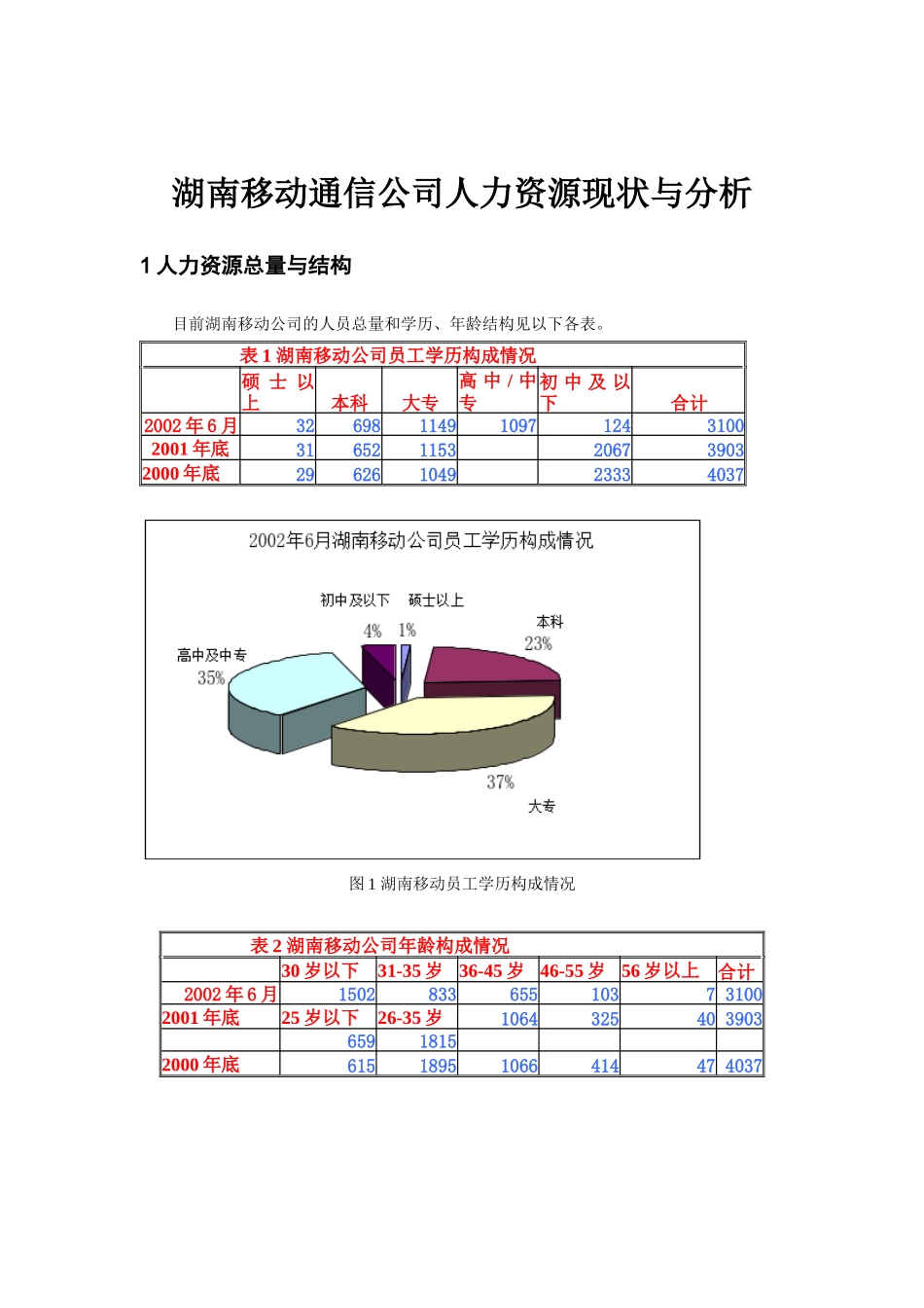 湖南移动通信人力资源现状与分析_第1页