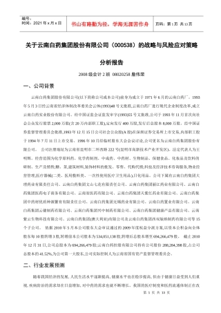 有关云南白药公司战略与风险策略分析