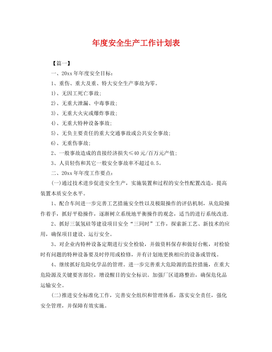 2020年度安全生产工作计划表 _第1页