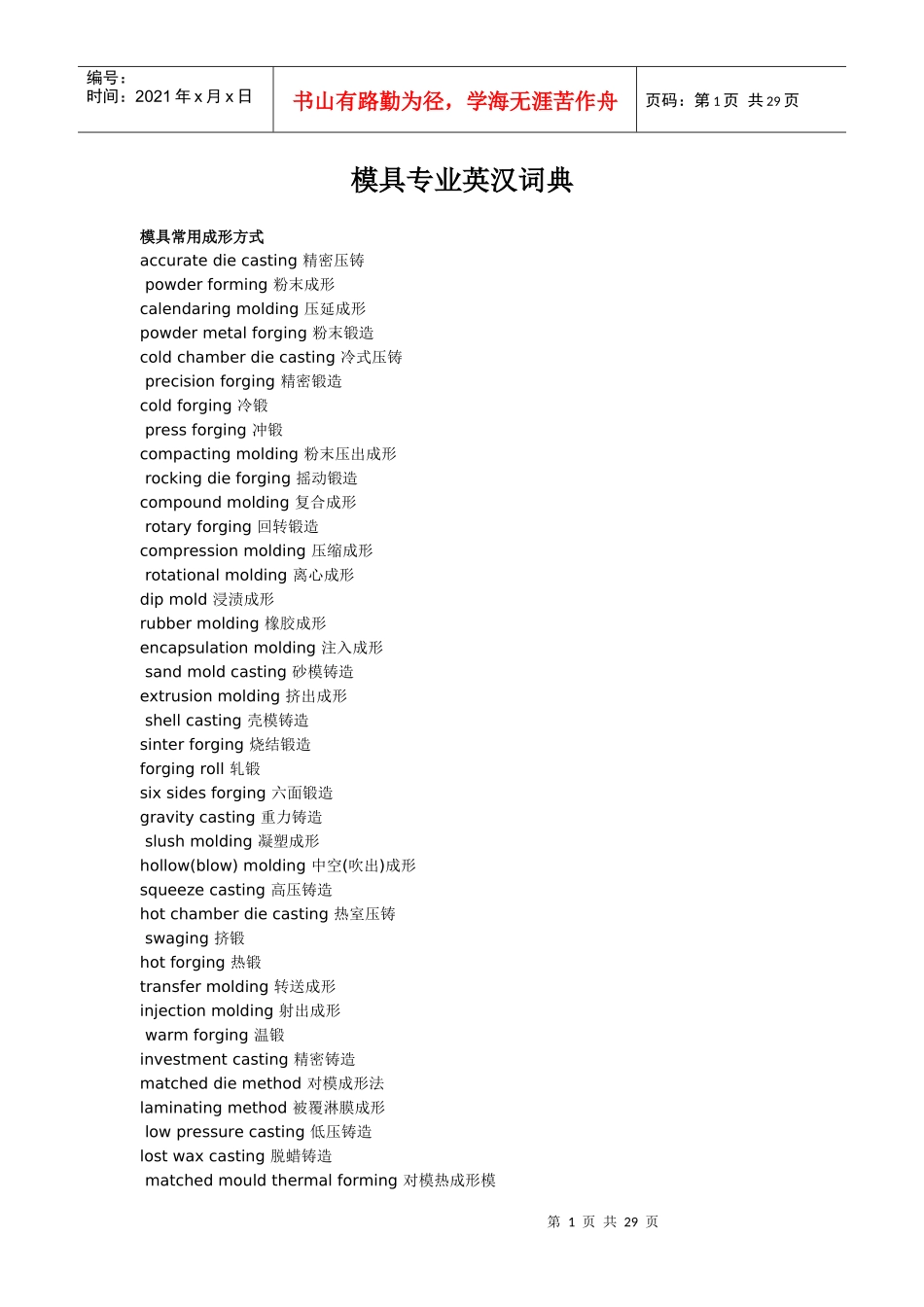 模具专业英汉词典_第1页