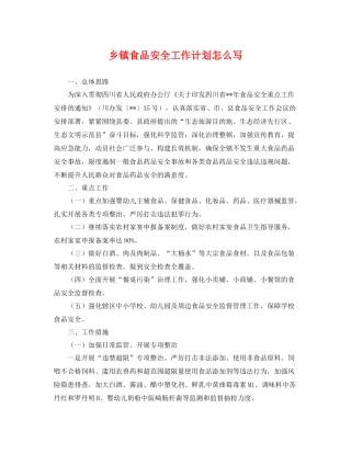 乡镇食品安全工作计划怎么写 