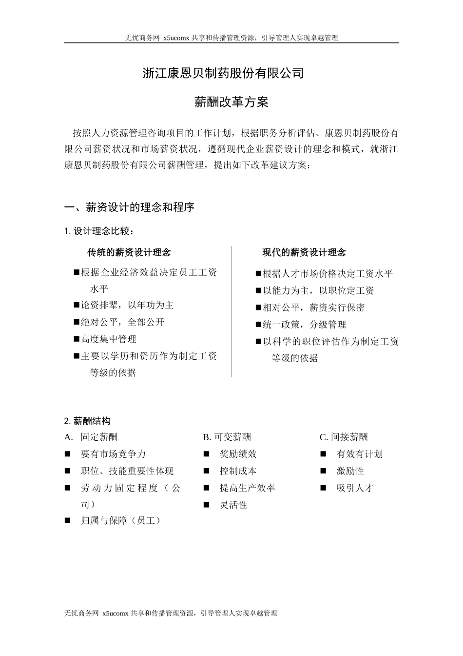 某药业公司薪酬改革法案_第1页