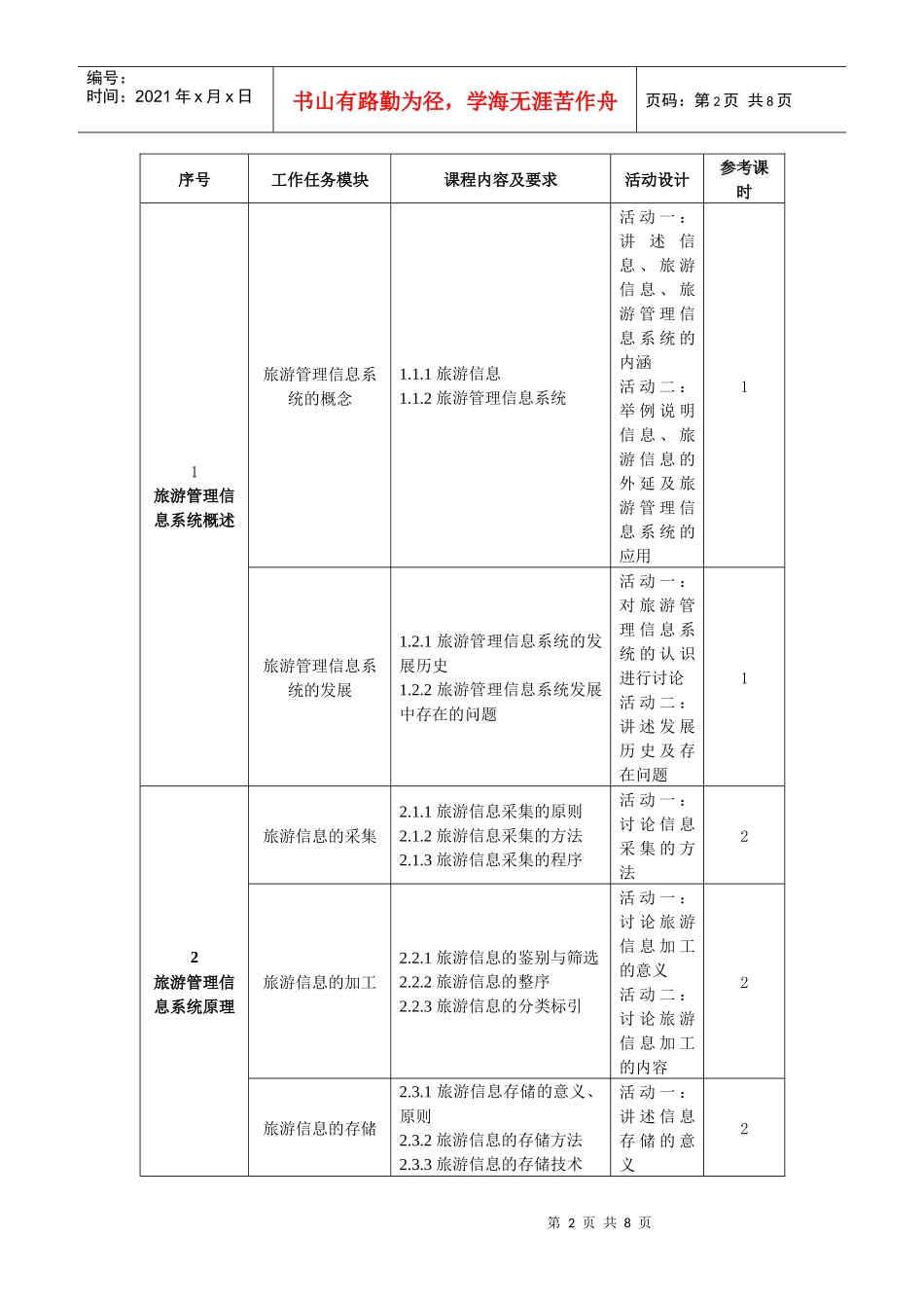 旅游管理信息系统课程标准_第2页
