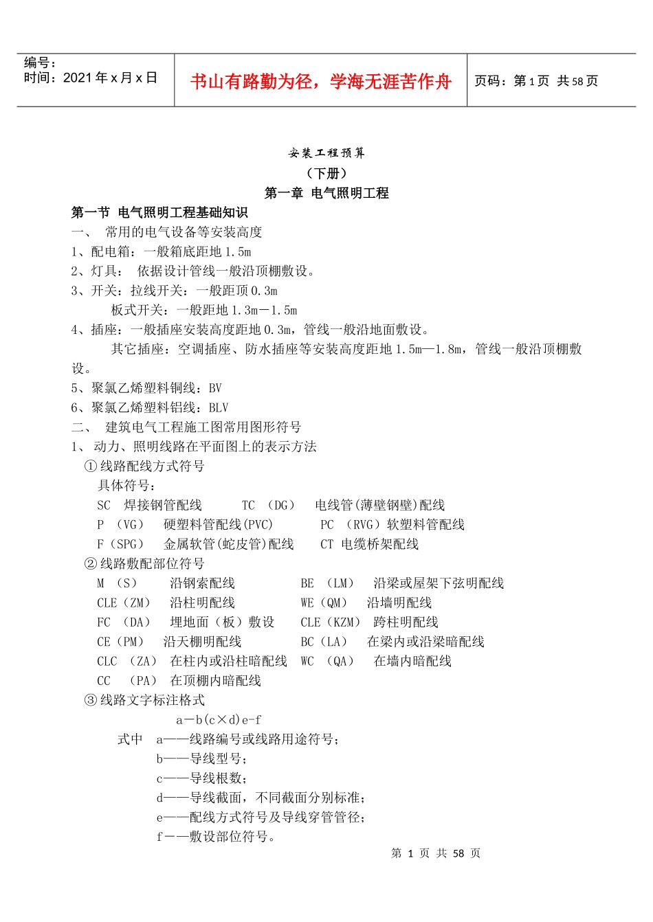 安装电气预算_第1页
