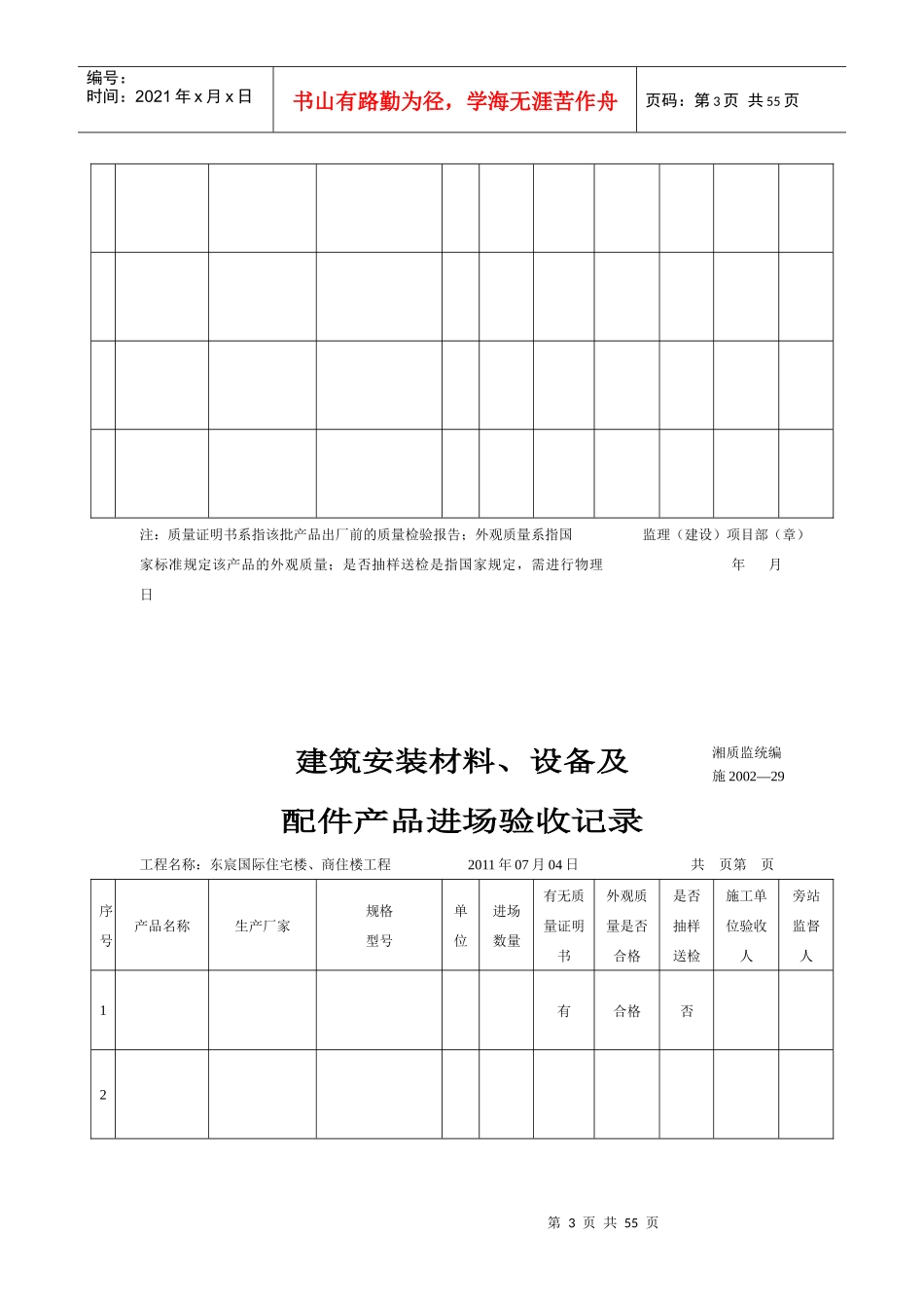 建筑安装材料、设备及配件产品进场验收记录湘质监统编_第3页