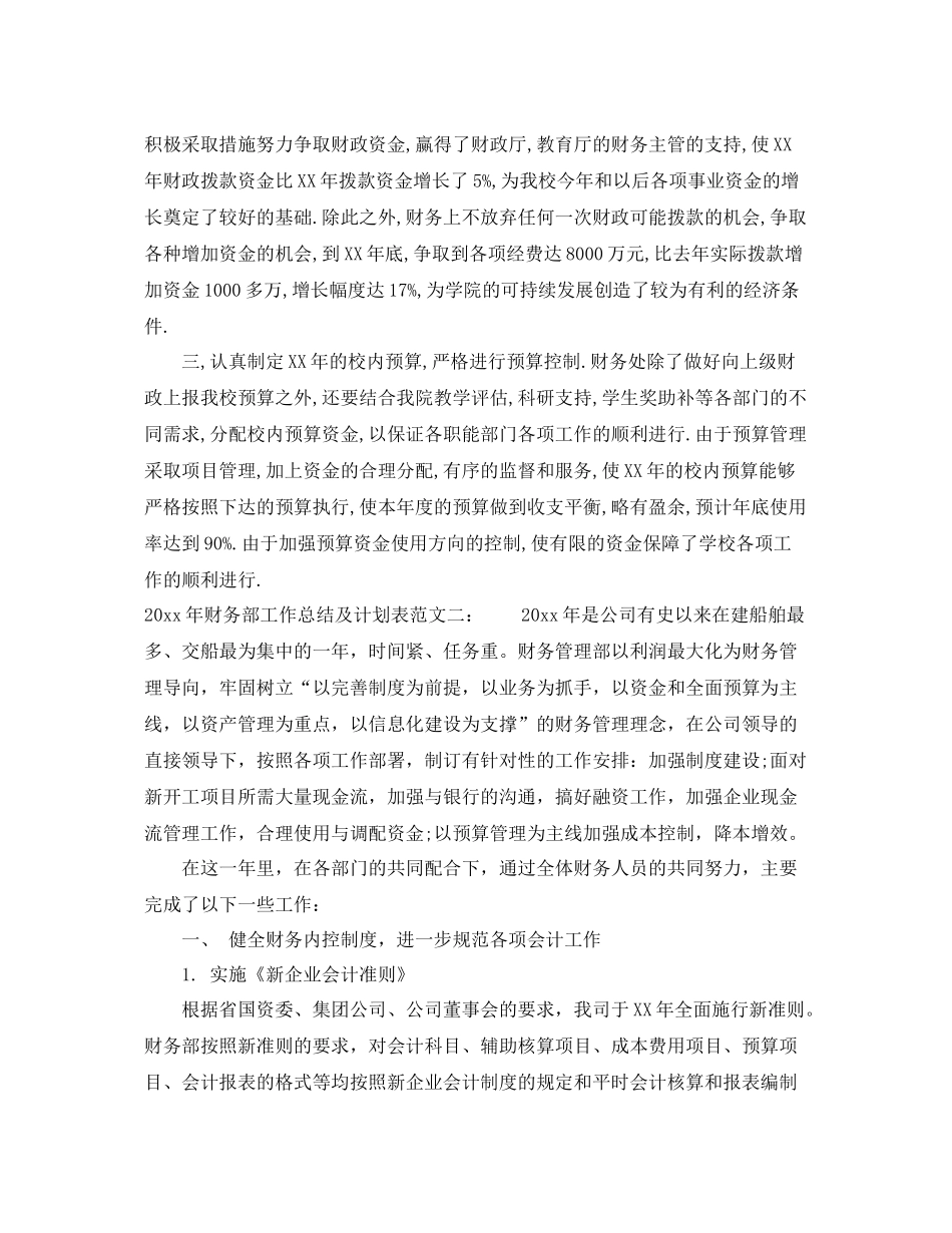 2020年财务部工作总结及计划表 _第2页