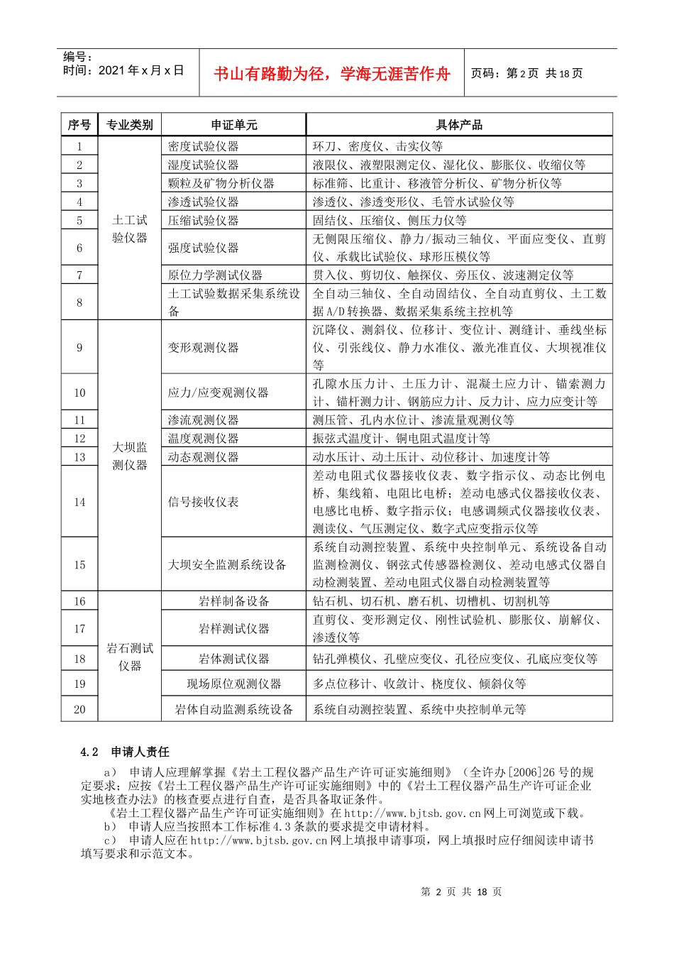 岩土工程仪器产品工业产品生产许可证受理标准_第2页