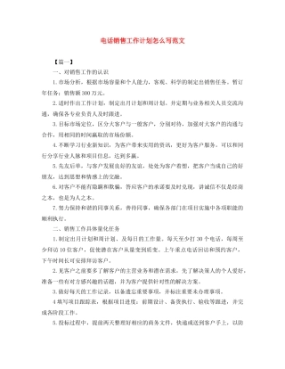 电话销售工作计划怎么写范文 
