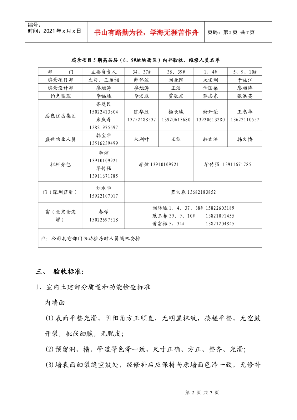 房地产项目内部验收方案_第2页
