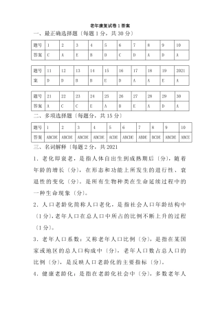 康复治疗技术专业老年康复试卷1答案1
