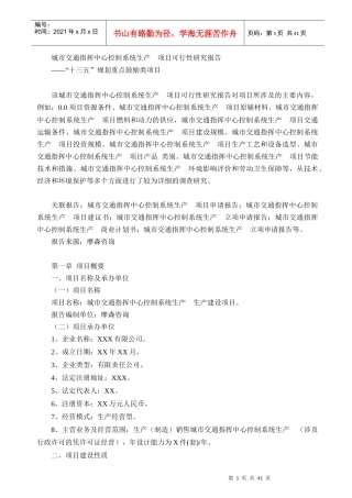 城市交通指挥中心控制系统生产项目可行性研究报告