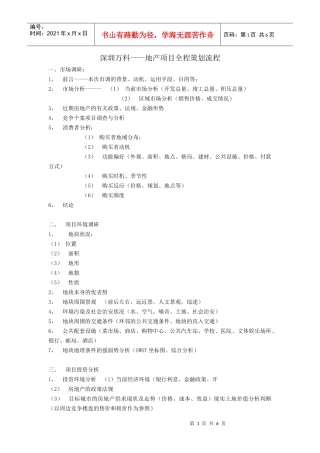 地产策划：深圳某地产项目全程策划流程