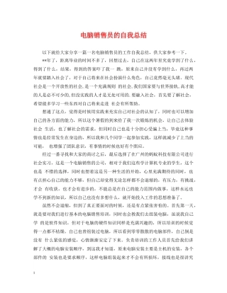 电脑销售员的自我总结 