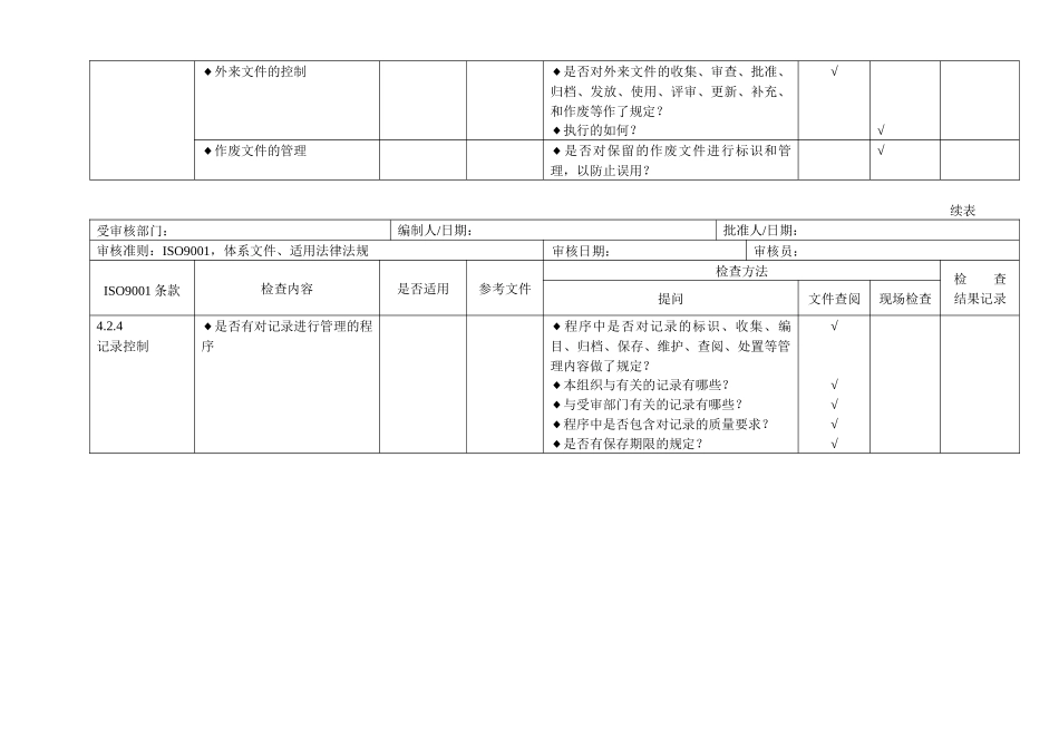 质量管理体系内审检查表_第3页