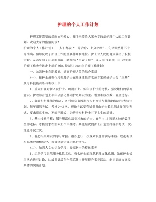 护理的个人工作计划 