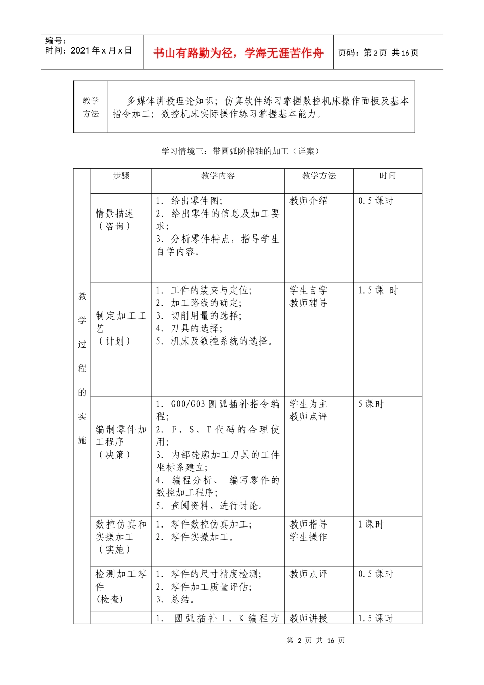 数控加工与编程项目三圆弧加工教案_第2页