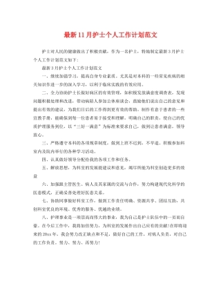 最新11月护士个人工作计划范文 