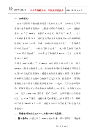 山东兴强阻燃科技有限公司企业技术中心申请书