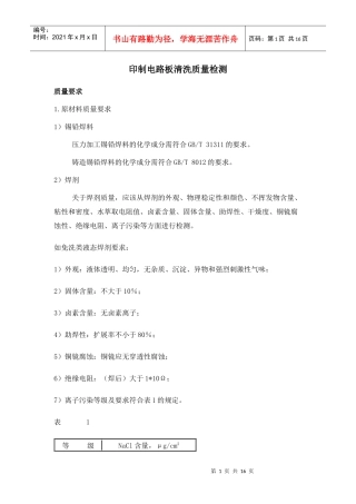 印制电路板清洗质量检测