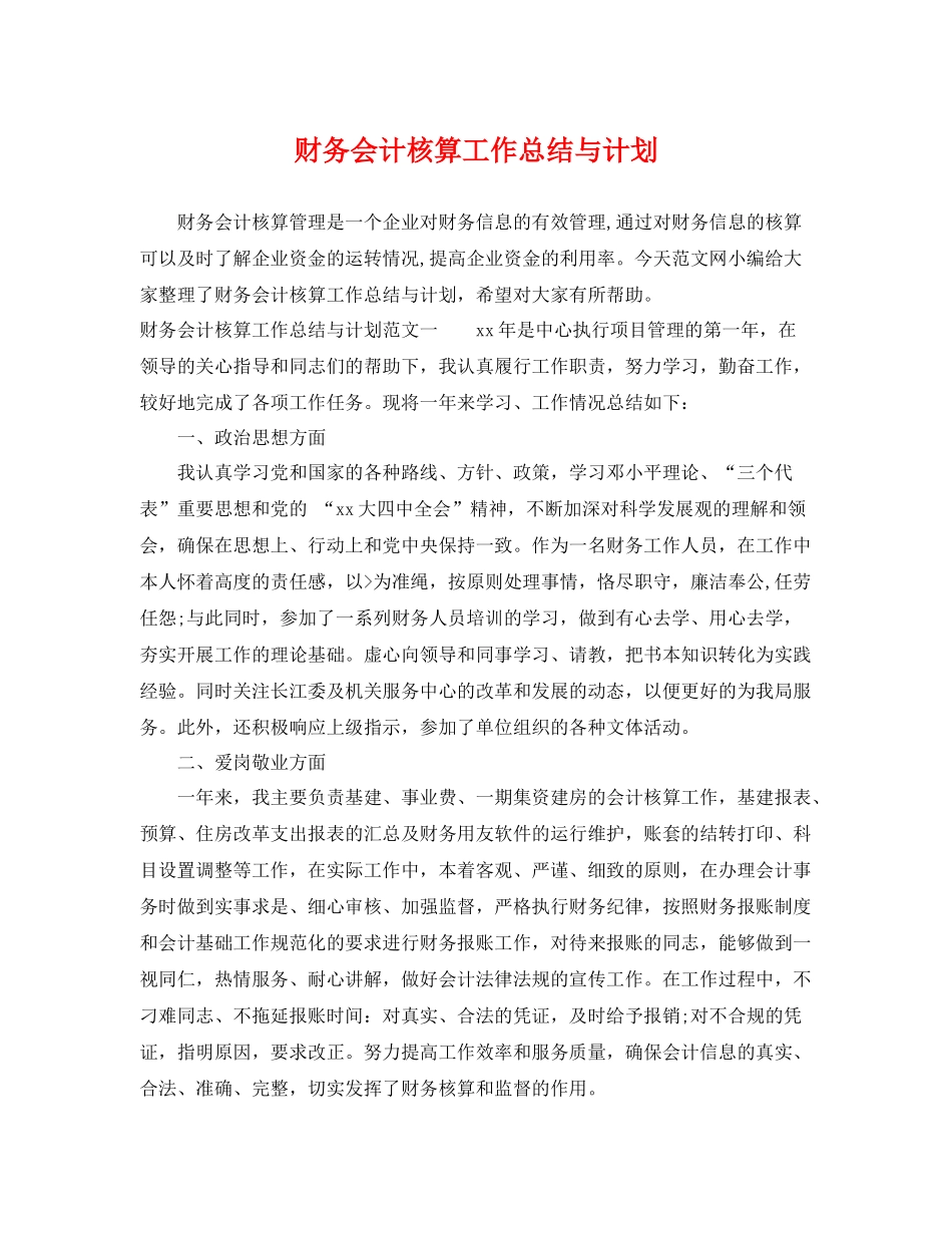财务会计核算工作总结与计划 _第1页