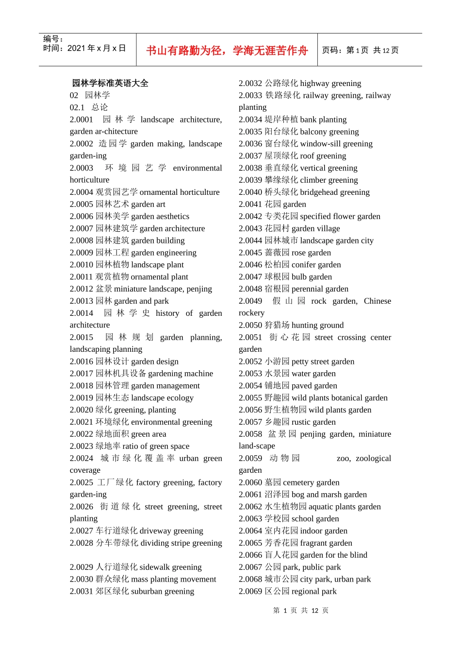 园林学标准英语大全_第1页