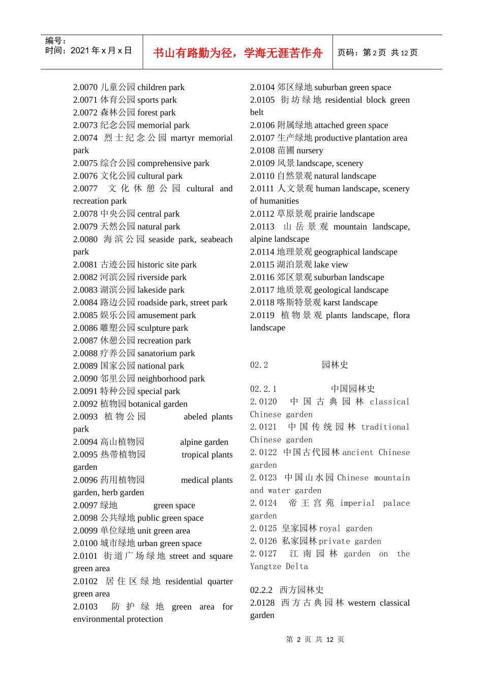 园林学标准英语大全_第2页