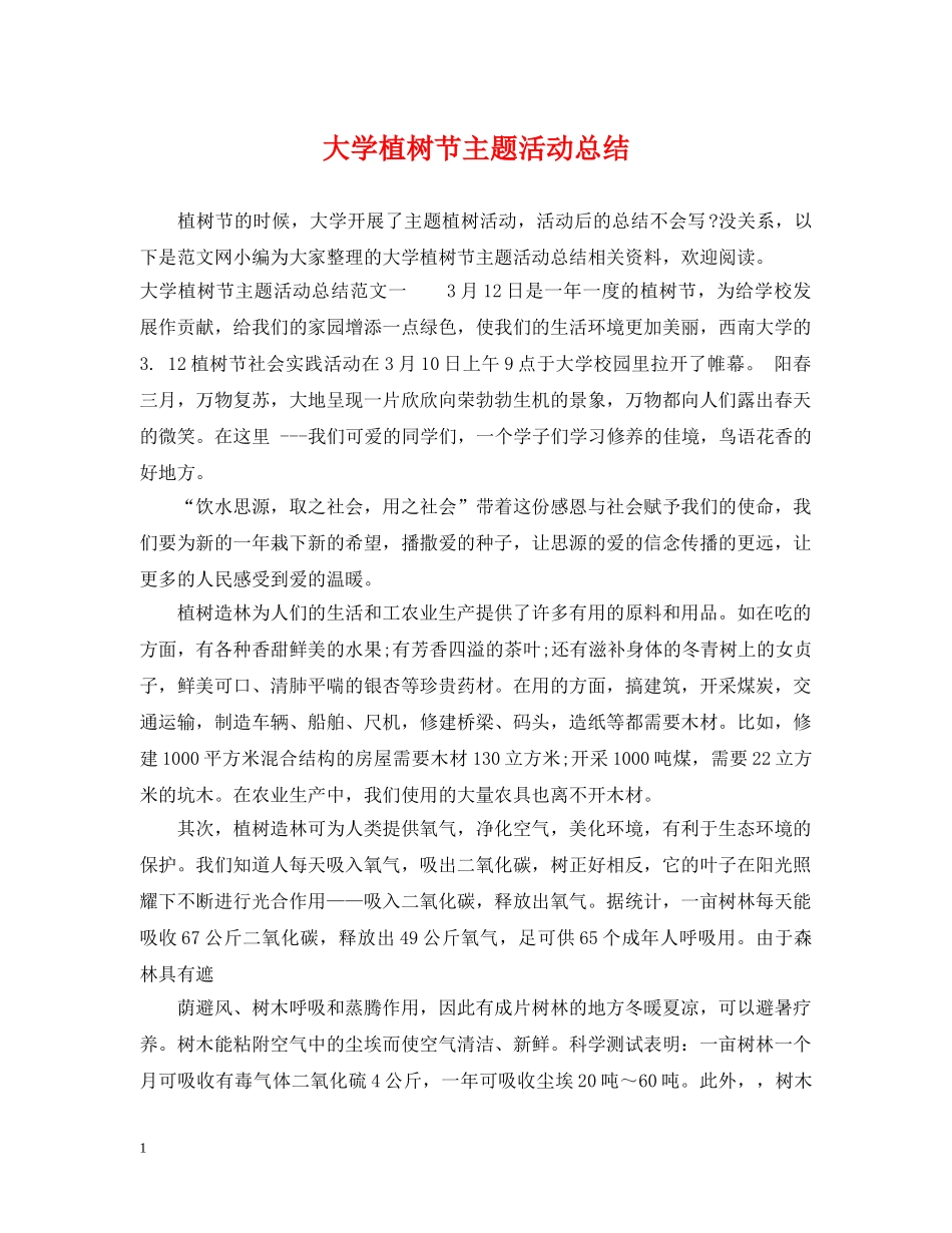 大学植树节主题活动总结 _第1页