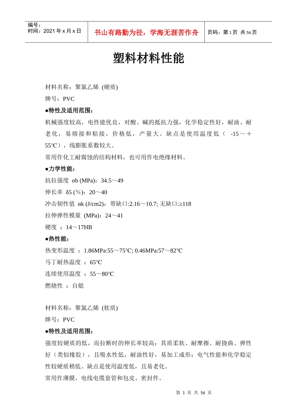 塑料材料性能(相当全)_第1页