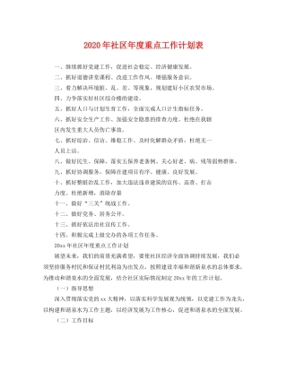 2020年社区年度重点工作计划表 