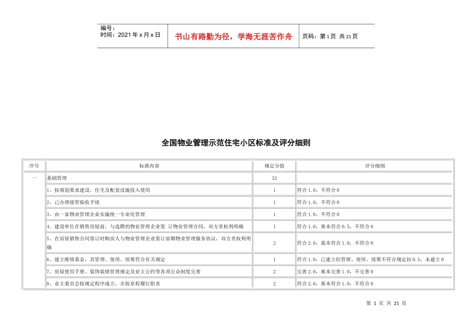 我国物业管理示范住宅小区标准和评分细则_第1页