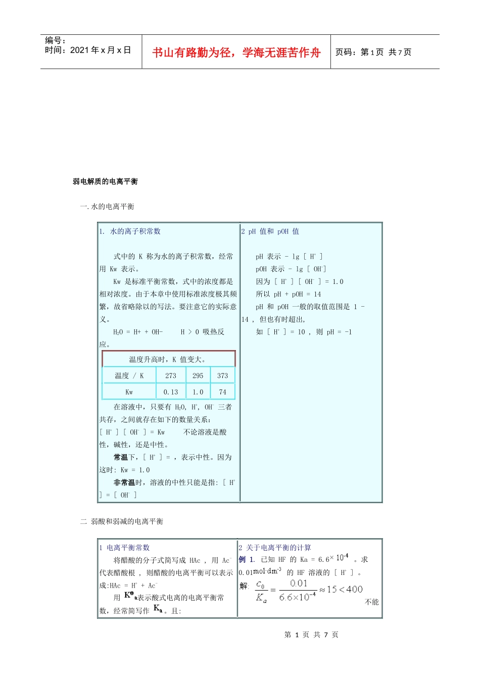 弱电解质的电离平衡知识_第1页
