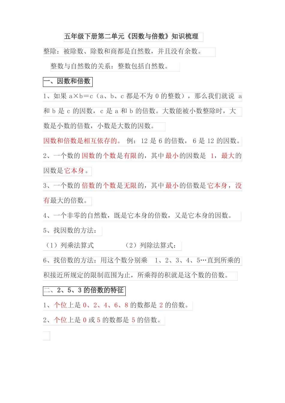 五年级数学下册因数与倍数知识点_第1页