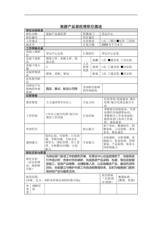 旅游产品部经理岗位说明书
