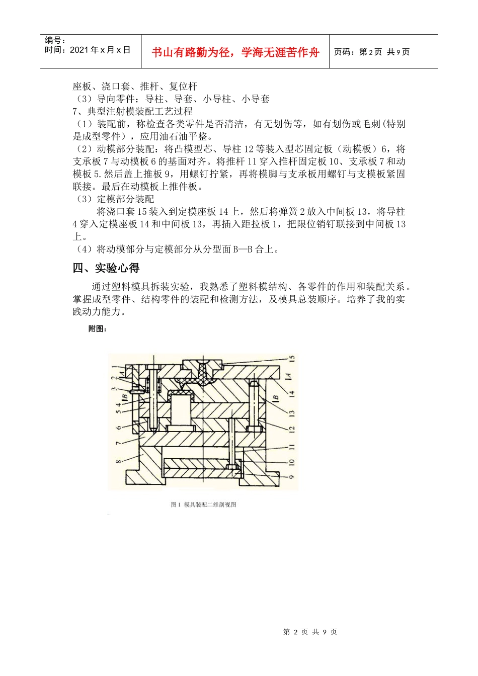 塑料模具拆装实验与注射成型实验_第2页