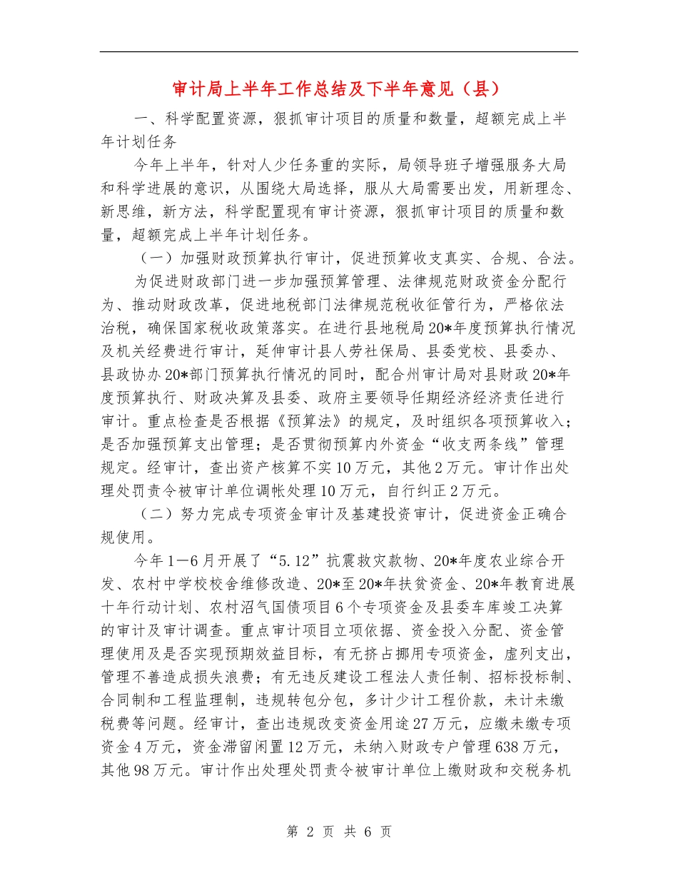 审计局上半年工作总结及下半年意见【新版】_第2页