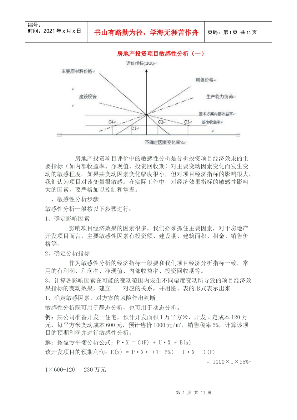 房地产投资项目敏感性分析_第1页