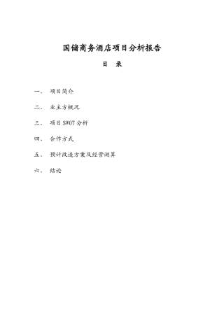 国储商务酒店项目分析报告