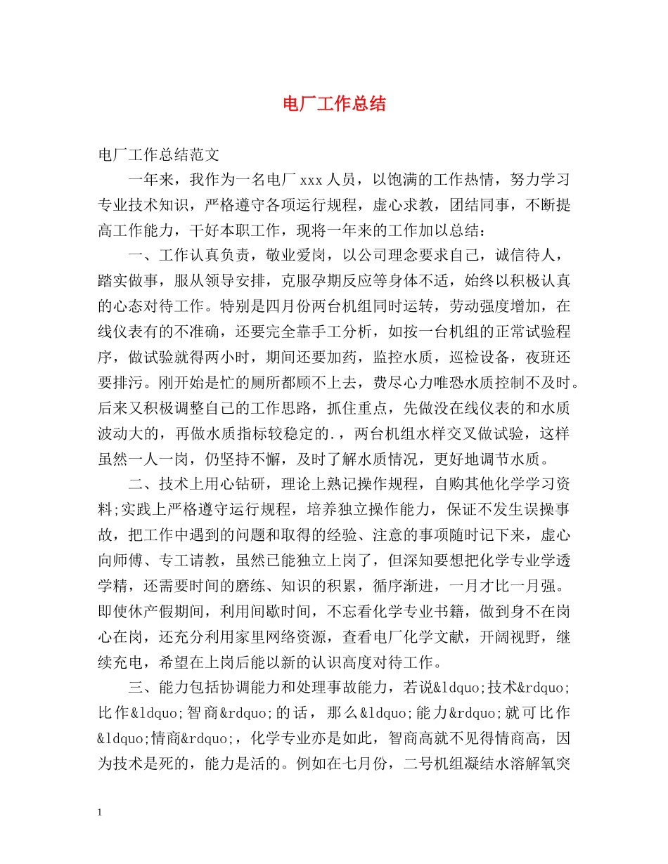 电厂工作总结 _第1页