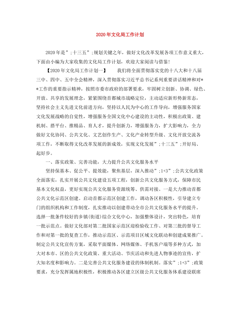 2020年文化局工作计划 _第1页