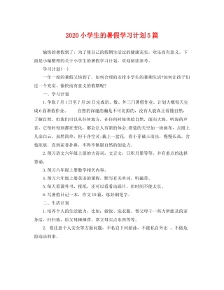 小学生的暑假学习计划5篇 