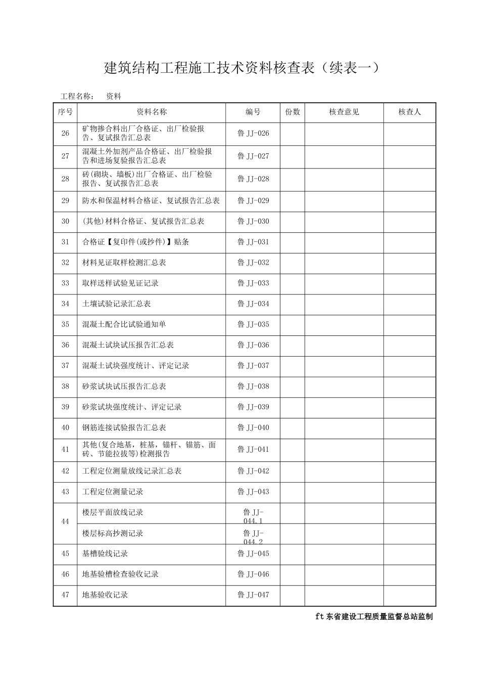 建筑结构工程施工技术资料核查表_第2页