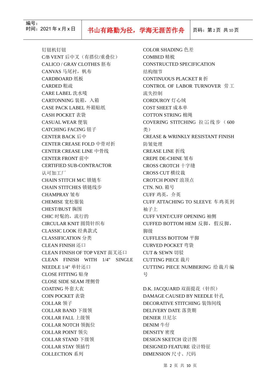 常用服装英语词汇大全_第2页